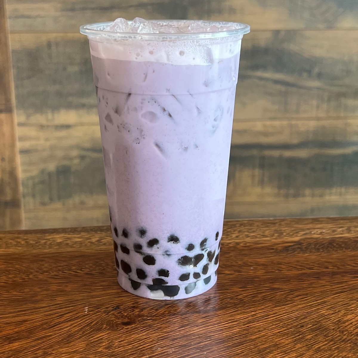Iced Taro Bubble Tea with boba pearls at Main St Cafe